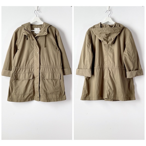 madewell  anorak snap front cotton raincoat in olive, size medium - Picture 2 of 13